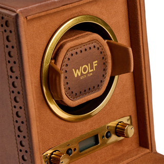 WOLF Brogue Single Watch Winder | Burnished Brown