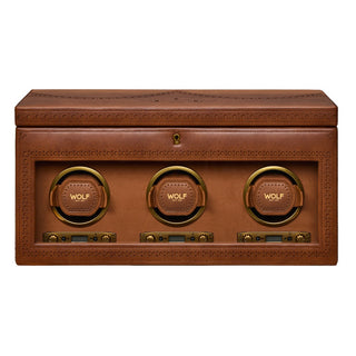 WOLF Brogue Triple Watch Winder with Storage | Burnished Brown