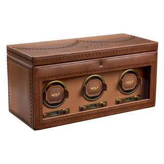 WOLF Brogue Triple Watch Winder with Storage | Burnished Brown