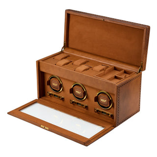 WOLF Brogue Triple Watch Winder with Storage | Burnished Brown