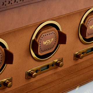 WOLF Brogue Triple Watch Winder with Storage | Burnished Brown