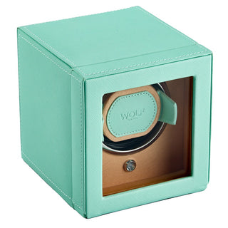 WOLF Cub Single Watch Winder with Cover | Seltzer Peach / Mint