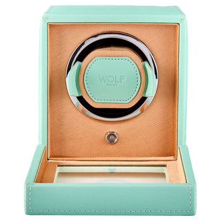 WOLF Cub Single Watch Winder with Cover | Seltzer Peach / Mint