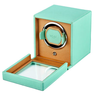 WOLF Cub Single Watch Winder with Cover | Seltzer Peach / Mint