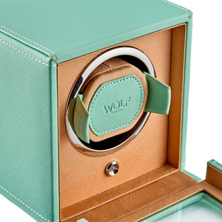 WOLF Cub Single Watch Winder with Cover | Seltzer Peach / Mint