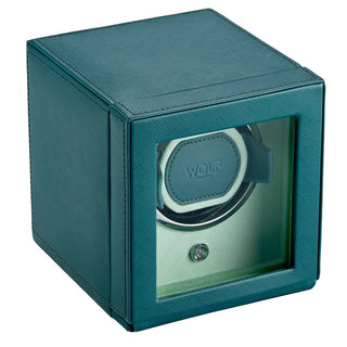 WOLF Cub Single Watch Winder with Cover | Seltzer Mint / Teal