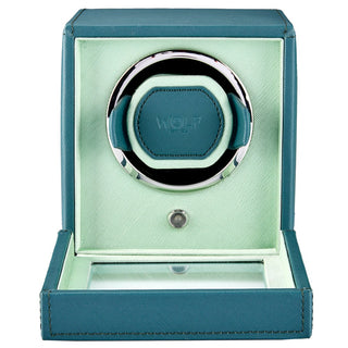 WOLF Cub Single Watch Winder with Cover | Seltzer Mint / Teal