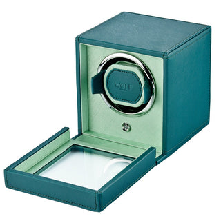 WOLF Cub Single Watch Winder with Cover | Seltzer Mint / Teal