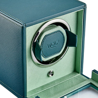 WOLF Cub Single Watch Winder with Cover | Seltzer Mint / Teal