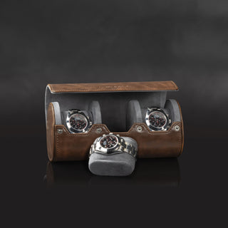Vintage 3 Watch Roll Brown