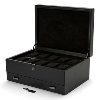 WOLF British Racing 10 Piece Watch Box with Storage | Black