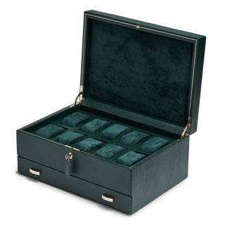 WOLF British Racing 10 Piece Watch Box with Storage | Green