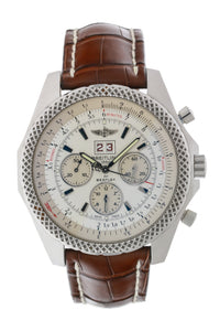 Breitling Bentley 6.75 Steel on Brown Leather Strap White Dial A44362
