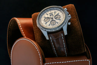 Breitling Bentley 6.75 Steel on Brown Leather Strap White Dial A44362