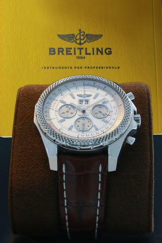 Breitling Bentley 6.75 Steel on Brown Leather Strap White Dial A44362