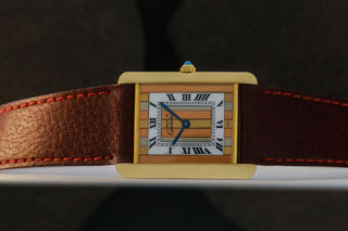 CARTIER Must Tank 925 silver /leather Quartz  TRI-Color