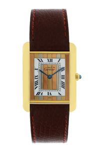 CARTIER Must Tank 925 silver /leather Quartz  TRI-Color