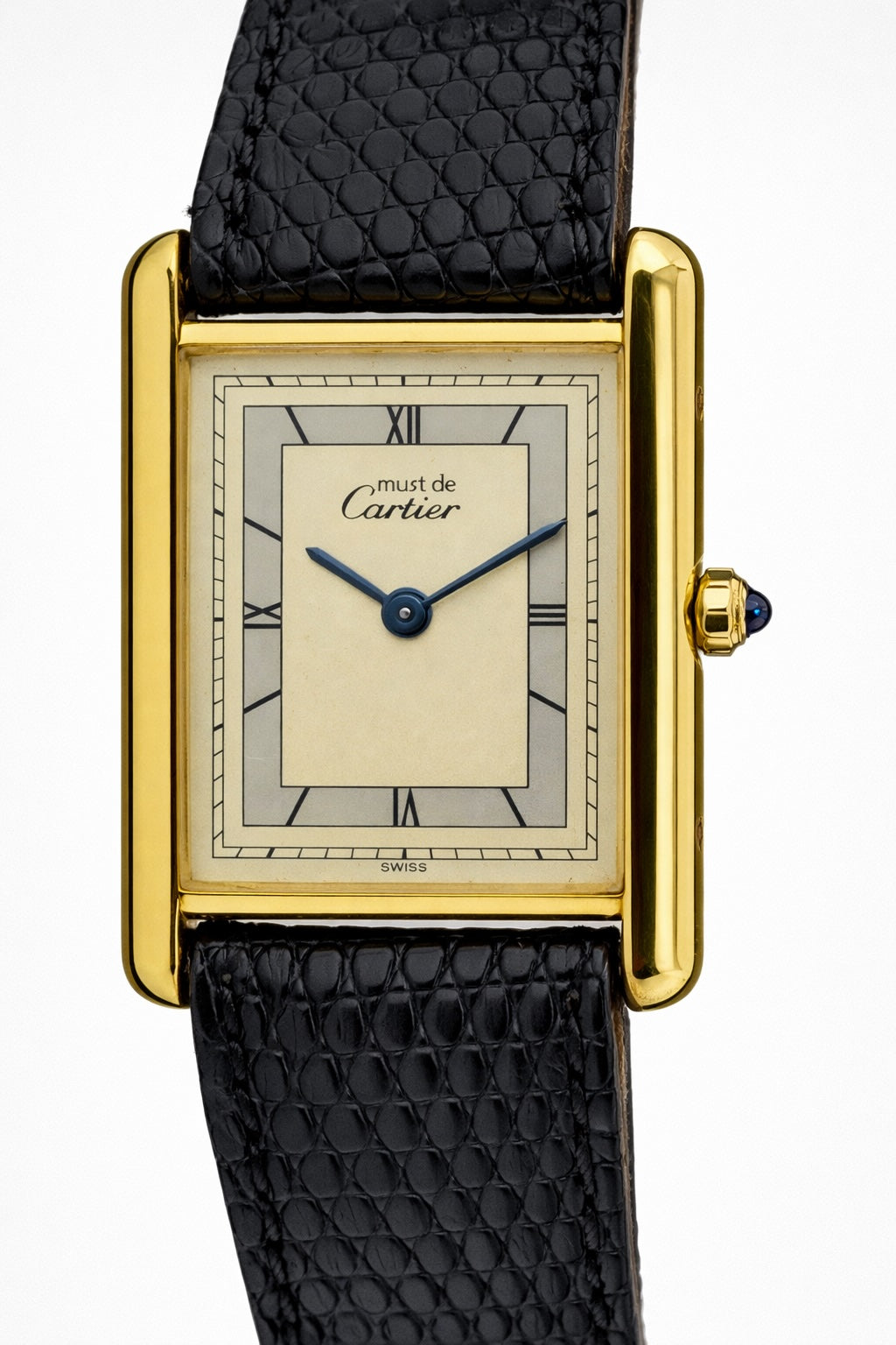 CARTIER Must Tank Gold Plated Leather Quartz Ladies Watch 366001