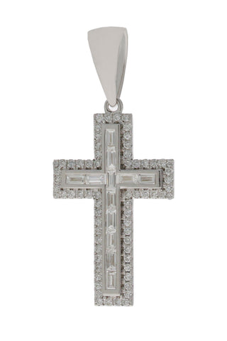 14KT WHITE GOLD LAB GROWN DIAMOND CROSS PENDANT