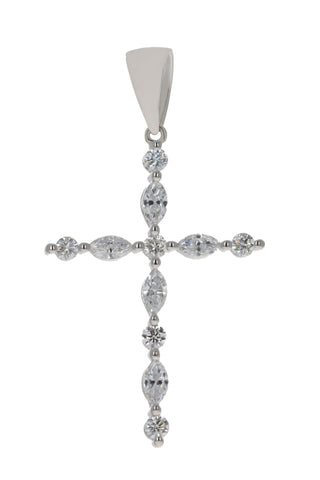 14KT WHITE GOLD LAB GROWN CROSS PENDANT