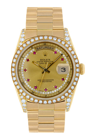 ROLEX DAY DATE 36MM FACTORY DIAMONDS (1991) #18388 SERVICED AT ROLEX