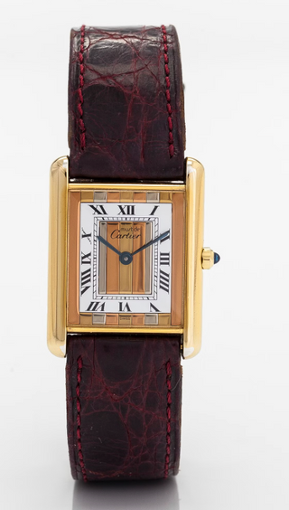 CARTIER Must Tank 925 silver /leather Quartz  TRI-Color