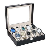Watchfinder 10-Compartment Premium Leather Watch Case — Black