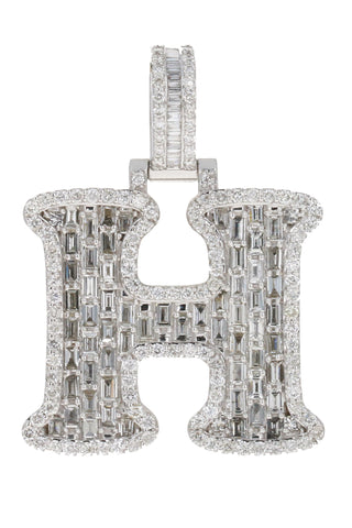 CUSTOM MADE 10KT WHITE GOLD LETTER "H" PENDANT 1.72CT