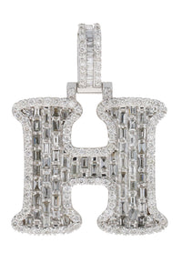 CUSTOM MADE 10KT WHITE GOLD LETTER "H" PENDANT 1.72CT