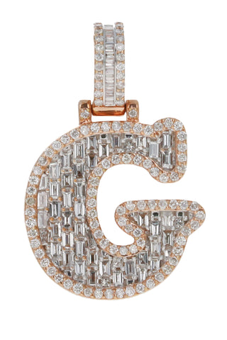 CUSTOM MADE 10KT ROSE GOLD LETTER "G" PENDANT 1.44CT