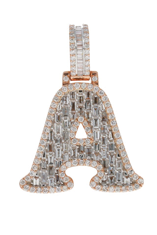 CUSTOM MADE 14KT ROSE GOLD LETTER "A" PENDANT 1.4CT
