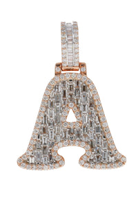 CUSTOM MADE 14KT ROSE GOLD LETTER "A" PENDANT 1.4CT