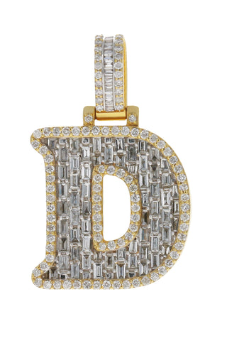 CUSTOM MADE 10KT YELLOW GOLD LETTER "D" PENDANT 1.50CT