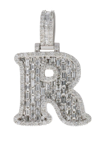 CUSTOM MADE 10KT WHITE GOLD LETTER "R" PENDANT 1.71CT