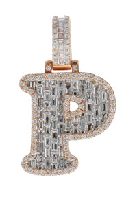 CUSTOM MADE 14KT ROSE GOLD LETTER "P" PENDANT 1.24CT