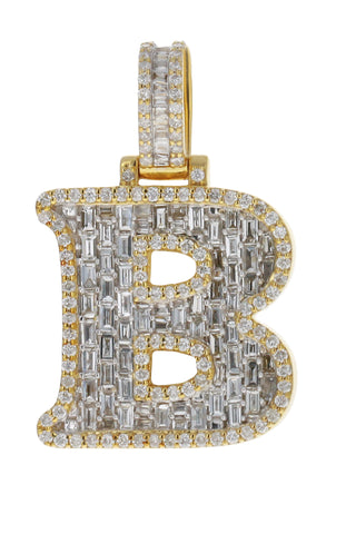 CUSTOM MADE 10KT YELLOW GOLD LETTER "B" PENDANT 1.73CT