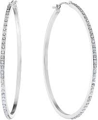 WF 14K WHITE GOLD HOOP EARRINGS DIAMONDS