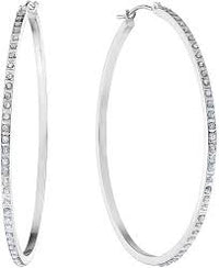 WF 14K WHITE GOLD HOOP EARRINGS DIAMONDS