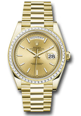 Rolex Yellow Gold Day-Date 40 Watch - Baguette Diamond Bezel - Champagne Index Dial - President 18k