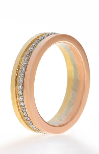 TRI COLOUR WEDDING BAND 18KT .58CT