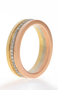 TRI COLOUR WEDDING BAND 18KT .58CT