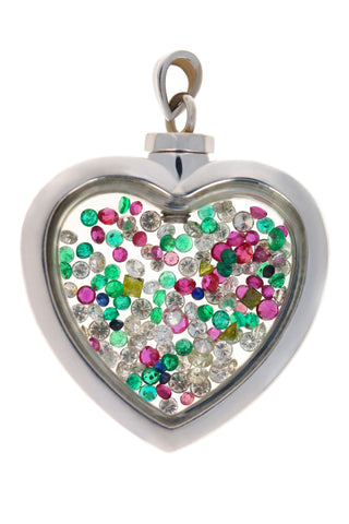 14K WHITE GOLD CUSTOM HEART PENDANT WITH PRECIOUS GEMS